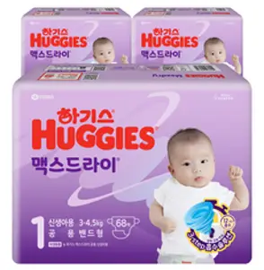 하기스 2024 맥스드라이 밴드형 기저귀 남여공용 신생아용 3~4.5kg, 1단계, 204매